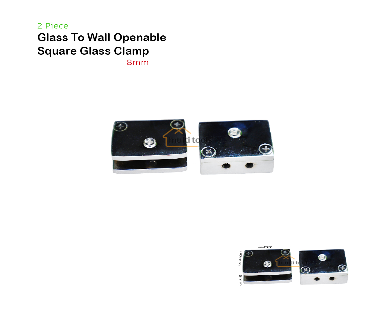 2 Pecs Glass To Wall Square Glass Clamp 8Mm